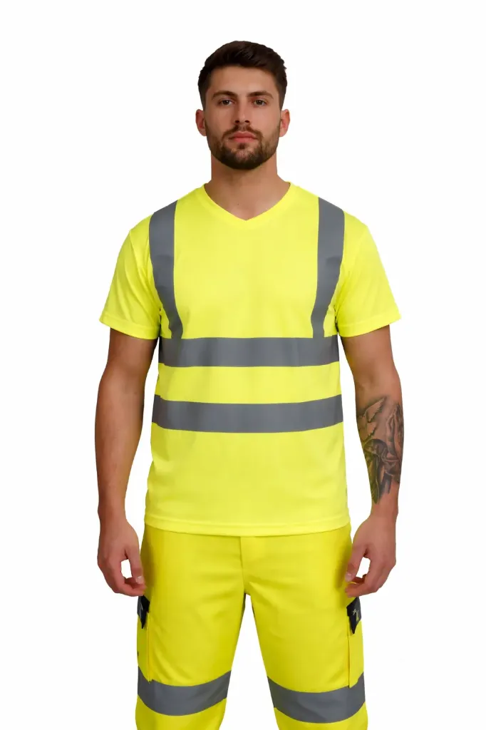 [HV001YES] HV001 Hi-Vis V-Neck Short Sleeve T-shirt (Yellow, Small)
