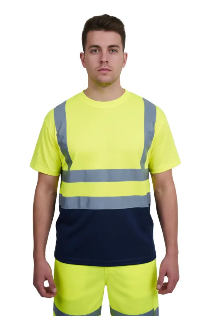 [HV002YENAS] HV002 Hi-Vis Crew Neck Two Tone Short Sleeve T-shirt (Yellow/Navy, Small)