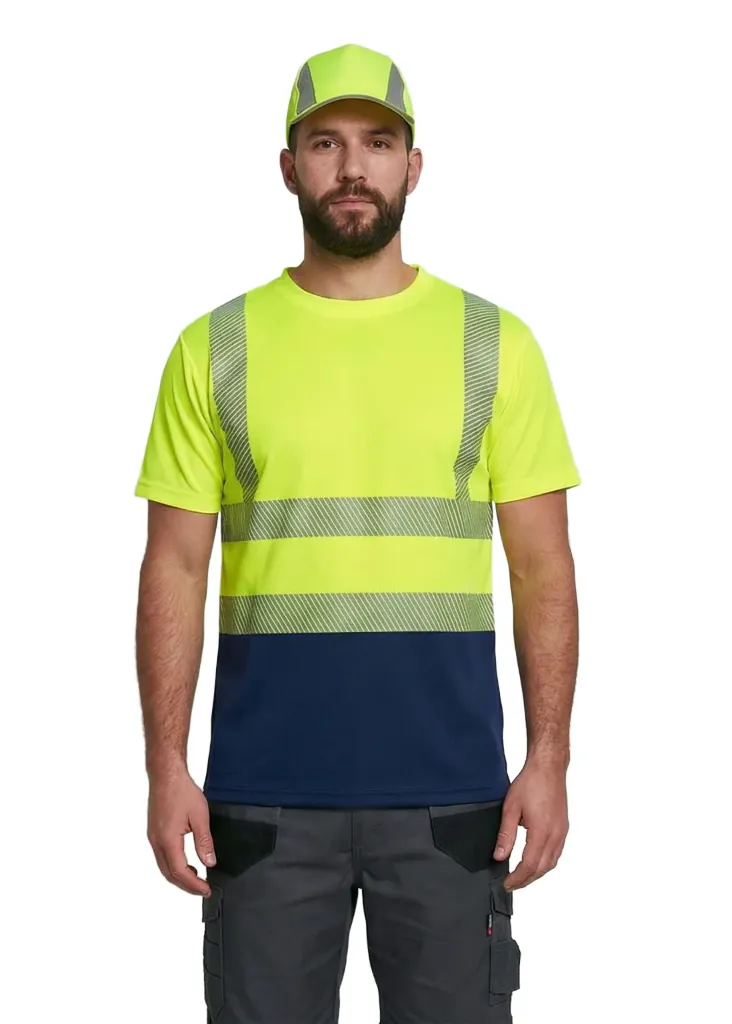 [HV009YENAS] HV009 Hi-Vis Flex Crew Neck Two Tone Short Sleeve T-shirt (Yellow/Navy, Small)