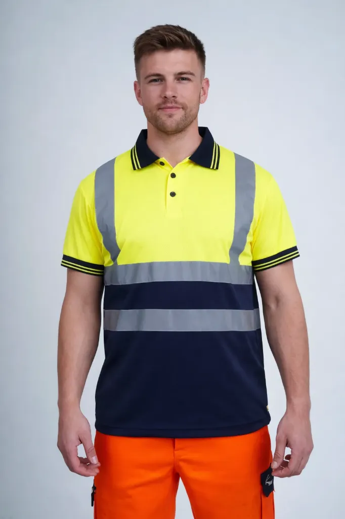 [HV318YENAS] HV318 Hi Vis Two Tone Polo Shirt (Yellow/Navy, Small)