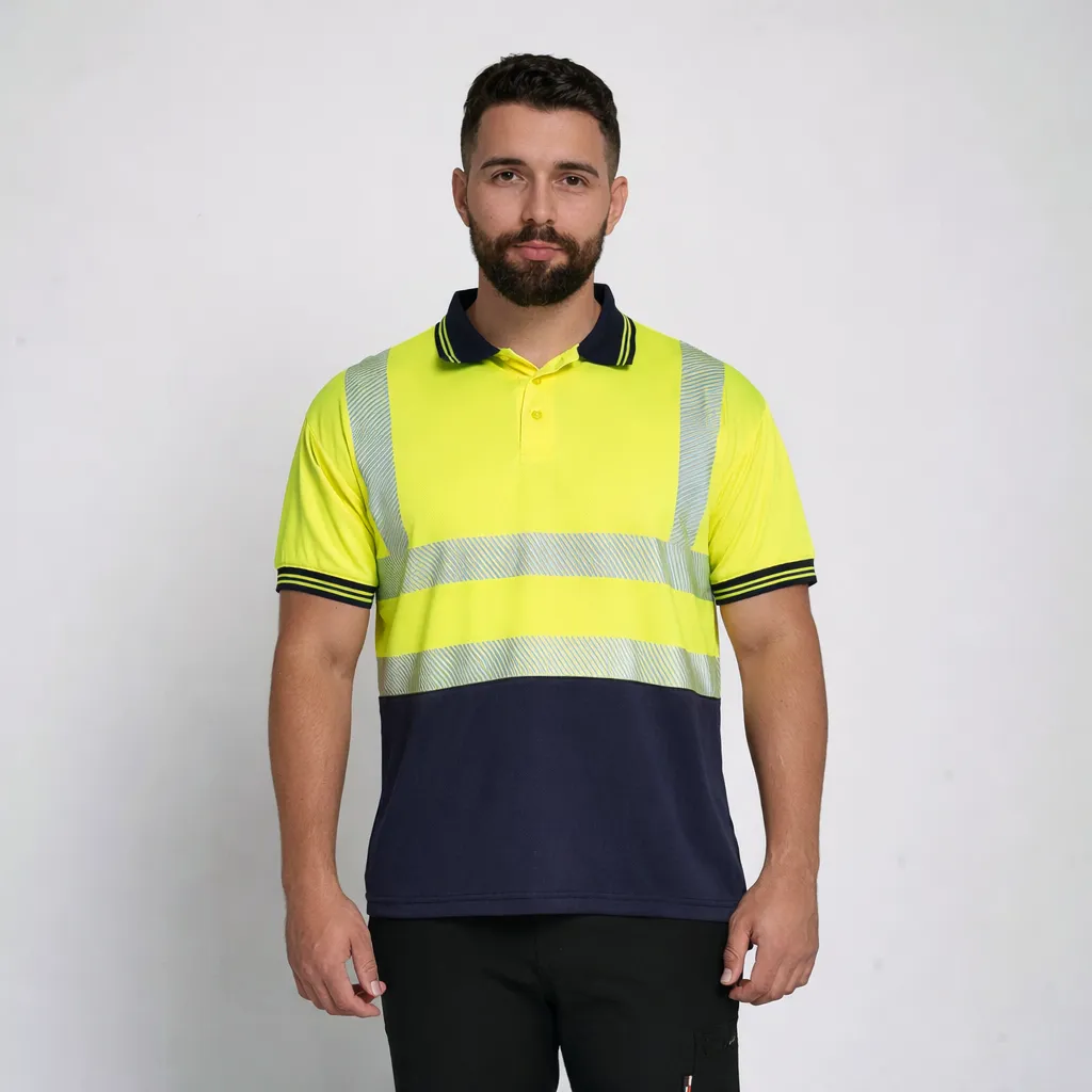 [HV321YENAS] HV321 Hi Vis Flex Two Tone Polo Shirt (Yellow/Navy, Small)