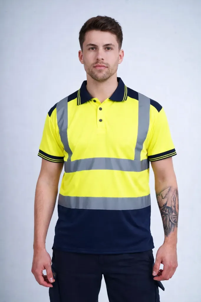 [HV322YENAS] HV322 Hi Vis Two Tone Polo Shirt (Yellow/Navy, Small)