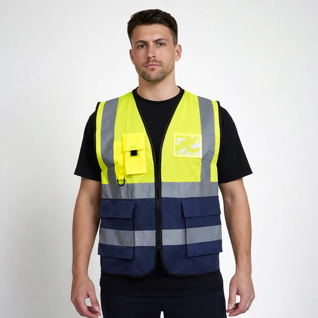[HV331YENAS] HV331 Hi Vis Executive Two Tone Zip Vest (Yellow/Navy, Small)