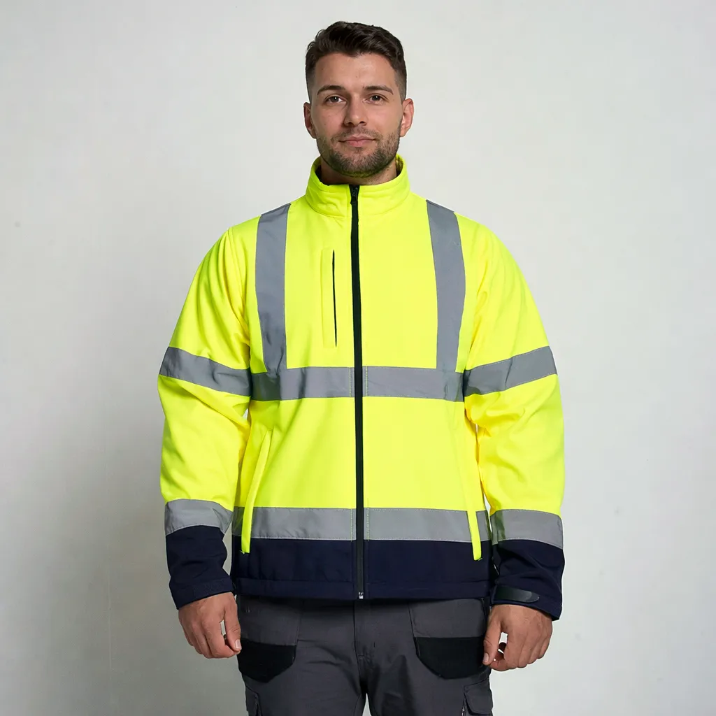 [HV602YENAS] HV602 Hi Vis Two Tone Softshell Jacket (Yellow/Navy, Small)